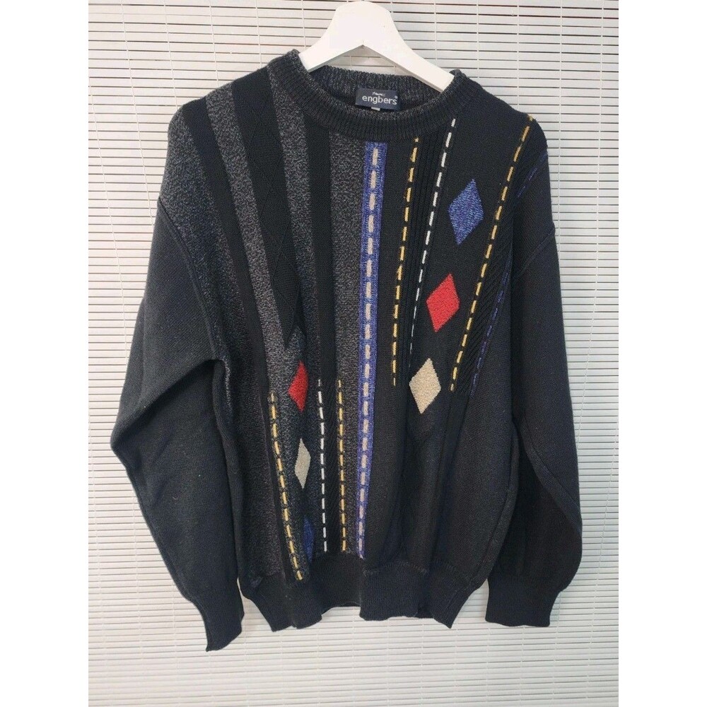 Vintage Italian 90s Engbers Y2K Grandpa Sweater Pullover Size 52 2XL Wool Blend